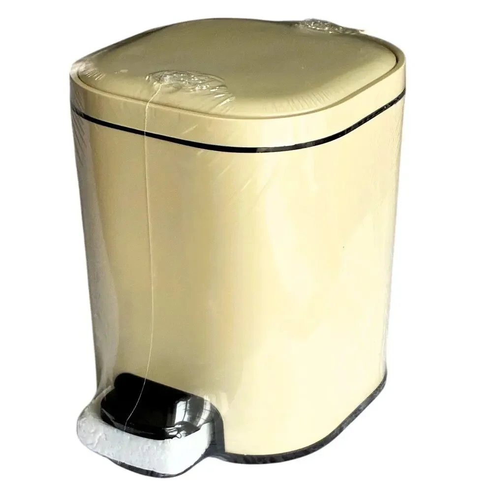 BRAND NEW ~ Small Beige Bathroom Step On Flip Top Trash Can Wastebasket ~ 8L